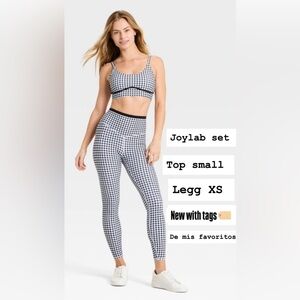 JoyLab Black & White Gingham High-Waist Leggings and sport bra ( set )